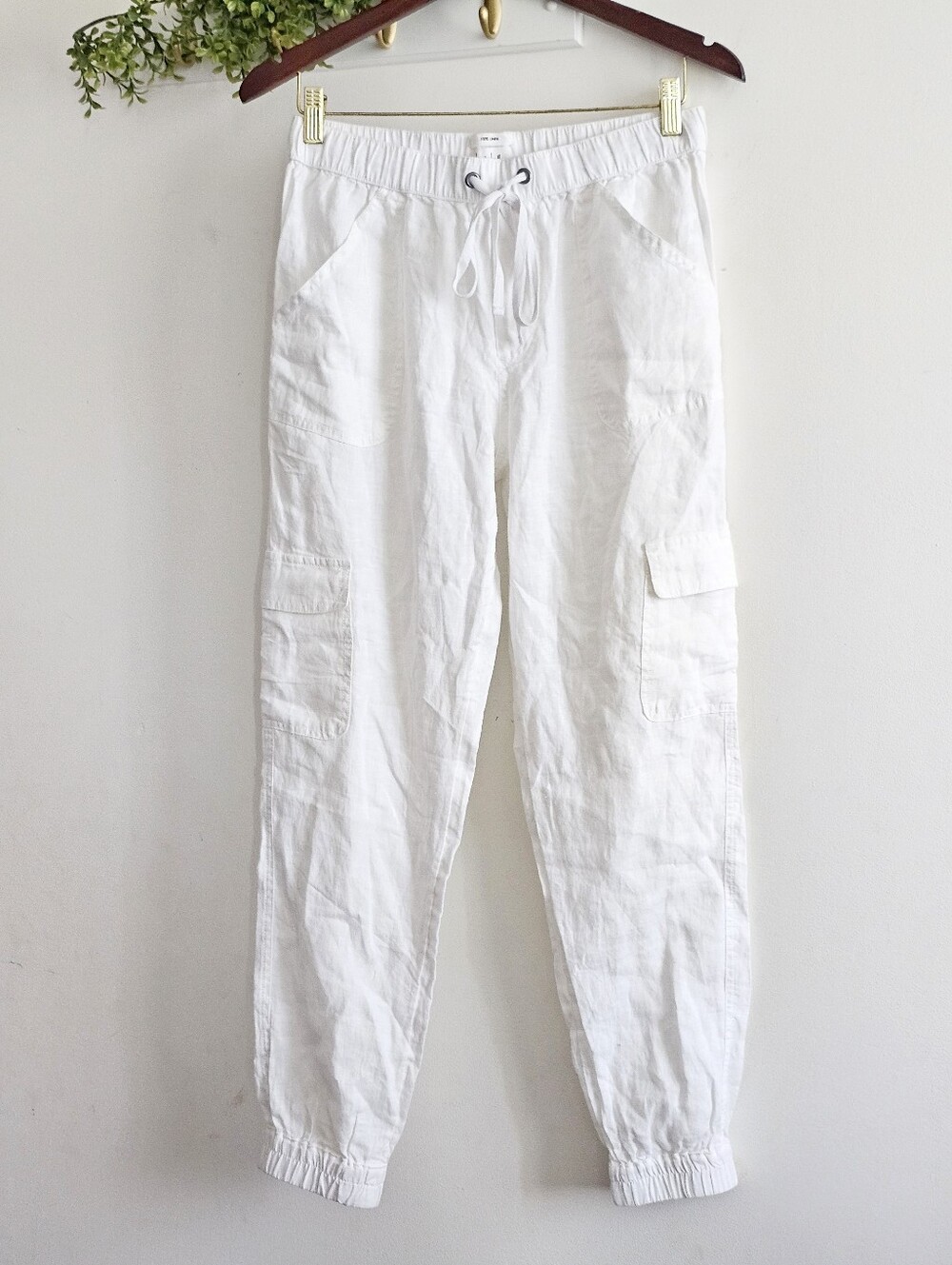 Nicole Miller New York 100% Linen Cargo Jogger Pants White Size M